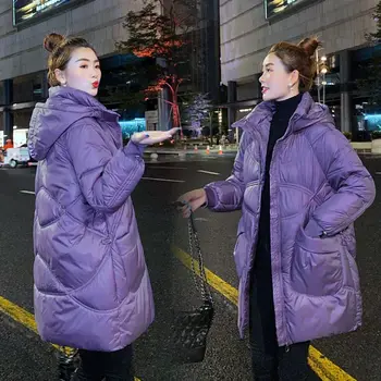  2023 Новое женское пальто с хлопковой подкладкой Зимняя куртка Повседневная свободная пуховая хлопковая средняя длина с капюшоном Мягкое женское толстое теплое пальто