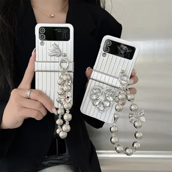  Роскошный драгоценный кронштейн и браслет цепочка с покрытием серебряный чехол для телефона для Samsung Galaxy Z Flip 4 3 5G Симпатичный чехол для Z Flip4 Flip3