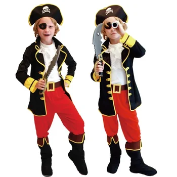  Хэллоуин Детская пиратская шляпа Обувь Ремень Костюм Бал Шоу День рождения Мальчики Девочки Карибский пират Капитан Наборы