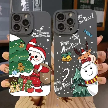  Мультяшный рождественский снеговик Снеговик Санта-Клаус Чехол для телефона iPhone 15 14 13 12 11 Pro Max Mini XS XR X 7 8 14 15 Plus Мягкая обложка