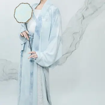  Оригинальный китайский Ханьфу Сун Синие рукава самолета Улучшенная юбка Белые подвесные ремни Ханьфу Набор из 3 предметов