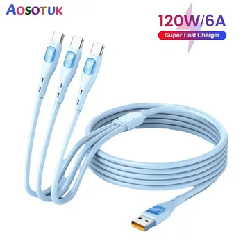  AOSOTUK 3in1 6A 120 Вт USB-кабель для быстрого зарядного устройства для iPhone Micro USB Type-C Зарядный кабель для Huawei Samsung Xiaomi Wird Шнур 1,2 м