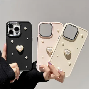  Роскошный гальванический 3D чехол для телефона Pearl Love Keart для iPhone 11 12 13 14 Pro Max 14plus X XR XS Max 7 8 Plus TPU Крышка бампера