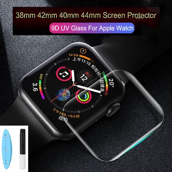   УФ жидкое клей закаленное стекло для Apple Watch Series 3 4 5 6 SE 7 Защитная пленка iWatch 38 42 40 44 41 45 мм
