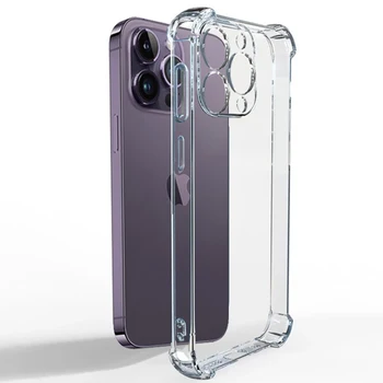  Толстый ударопрочный силиконовый прозрачный чехол для телефона для iPhone 14 13 12 11 Pro Max Mini X XS XR 7 8 Plus Задняя крышка чехла для защиты объектива