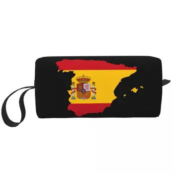  Custom Испания Герб Туалетные принадлежности Сумка Женщины Испанский флаг Карта Макияж Косметический органайзер Леди Красота Хранение Dopp Kit Коробка