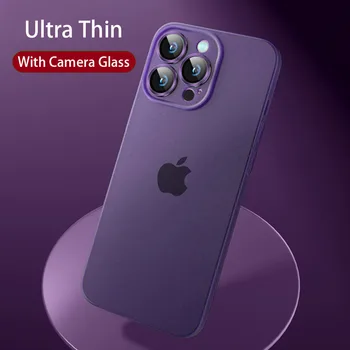   ультратонкий матовый чехол для iPhone 14 13 12 Pro Max 11 Прозрачный i phone 14 Plus Cover Camera Protector Coque со стеклом объектива