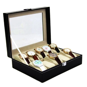  10 сеток Коробка для часов PU кожаные часы витрина держатель для ювелирных изделий органайзер для хранения с замком для женщин и мужчин подарки