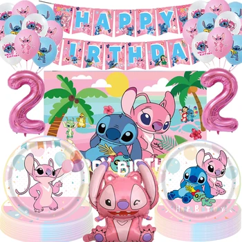  Baby Lilo & Stitch Angel Birthday Party Supply Одноразовая посуда Бумажная тарелка Девочка Детский день рождения Украшение для детского душа
