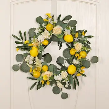  Искусственный весенний венок с имитацией лимонной гирлянды оливковый лист искусственный венок для входной двери, стены, окна, декора фермерского дома