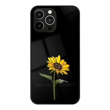  Эстетичный чехол из закаленного стекла для Iphone 14 13Pro 12 11 Pro Max X Xr Xs 7 8 6S 5S Plus Sunflower 000 Leaf