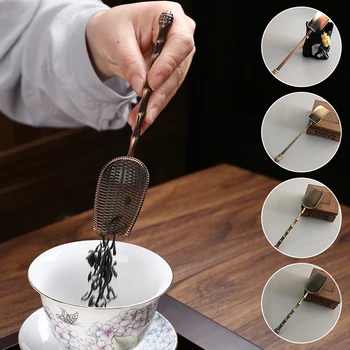  Металлическая чайная ложка в стиле ретро в китайском стиле Посуда для чайной церемонии кунг-фу Чайная лопата Сахар Соль Кофейные ложки = Кухонный аксессуар в чайной посуде