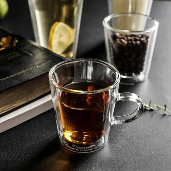  Бессвинцовый стакан ручной работы с двойными стенками с ручкой Термостойкая чашка для напитков Изолированная прозрачная стеклянная посуда для чая и кофе коктейль