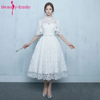  Beauty Emily A line Белые кружевные вечерние платья 2019 O Шея Длинное Вечернее Платье С Рукавом Вечеринка Выпускной Вечерние Платья