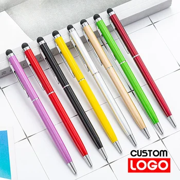  100 упаковок 13-цветного мини металлического стилуса 2-в-1 универсальный шариковый ручка текстовая гравировка пользовательский логотип рекламная ручка офис школа