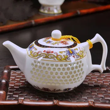  Jingdezhen Синий и белый фарфор с полым фильтром Чайник Керамический простой чайник ручной работы Бытовой чайник кунг-фу Посуда для питья