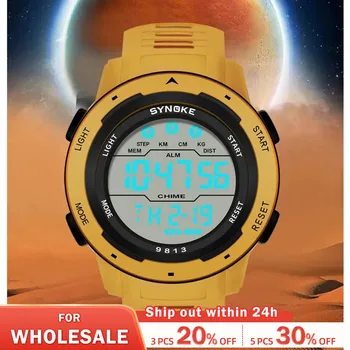  SYNOKE Мужские цифровые часы Спортивные часы Функция синхронизации Будильник Водонепроницаемый 50M Цифровые часы Военные часы Большой экран