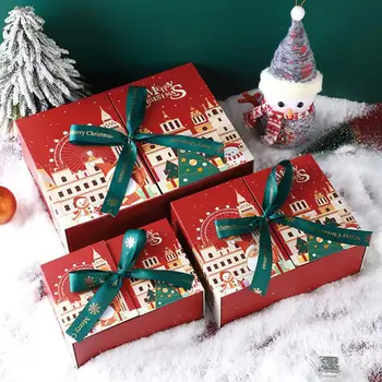  Рождественская подарочная коробка Бант Декор Двойная дверь Дизайн Рождественский подарок Бумажная коробка Праздничное украшение Счастливого Рождества Упаковочные материалы