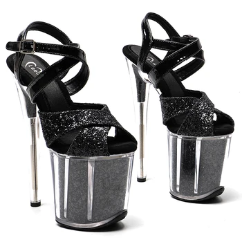  Leecabe 20 см / 8 дюймов Блестящий верх с блестящими сандалиями из полиуретана леди мода платформа для вечеринок высокий каблук танцевальная обувь