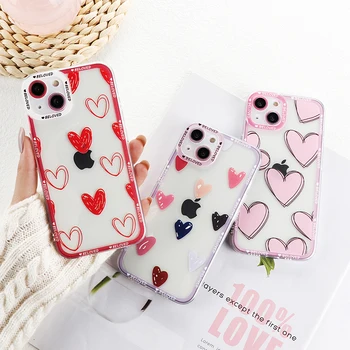   Cartoon Love Heart Polka Dot Clear Чехол для телефона для iPhone SE3 2022 SE 2020 7 8 Plus X XR XS 11 12 13 Pro Max Mini Protective Capa
