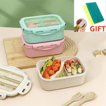  Kids Bento Box Герметичные контейнеры для обеда Симпатичные ланч-боксы для детей Палочки для еды Посудомоечная машина Микроволновая печь Безопасный контейнер для обеда