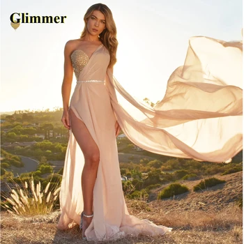  Glimmer Боковой разрез Вечерние платья на одно плечо Вечерние платья для выпускного вечера Настраиваемый цвет Abendkleider Vestidos De Gala для женщин 2023