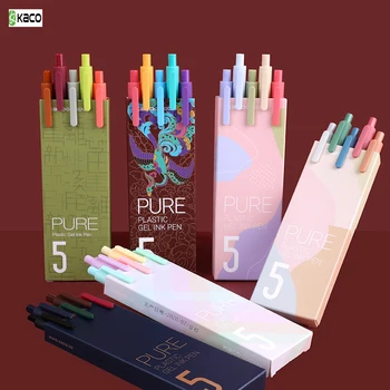  KACO Sign Pen Гелевая ручка 0,5 мм Refill Гладкие чернила Письмо Прочная ручка для подписи 5 цветов Винтажный цвет Макарон Подарочный набор