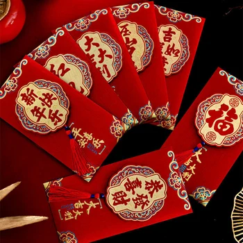  Кисточки Позолота 2024 Китайский Новый год Красный пакет Благоприятные персонализированные красные конверты для пожилых людей Детские праздничные принадлежности