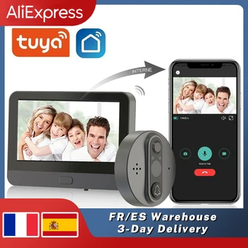  Smart Tuya WiFi Электронный дверной звонок Аудио 1080P Глазок Зритель Камера PIR FHD Инфракрасный Alexa Google Цифровой видеозвонок для дверей