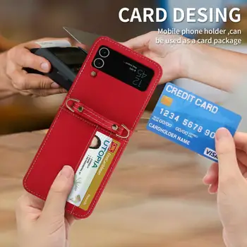  2023 Ремешок Чехол для телефона через плечо для Samsung Galaxy Z Flip 4 3 5G Flip4 Flip3 Folio Кожаный съемный чехол с держателем карты