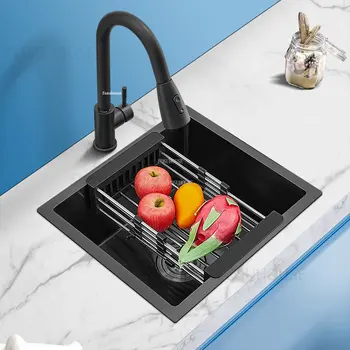   Современные кухонные мойки из нержавеющей стали Черные Nano Small Size Single Bowl Раковина для ванной комнаты Мебель Бытовые кухонные аксессуары A