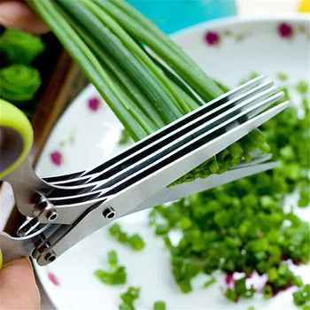  Многофункциональные многослойные ножницы для зеленого лука Нож для резки лука из нержавеющей стали Ножницы для специй с травами Кухонные ножницы