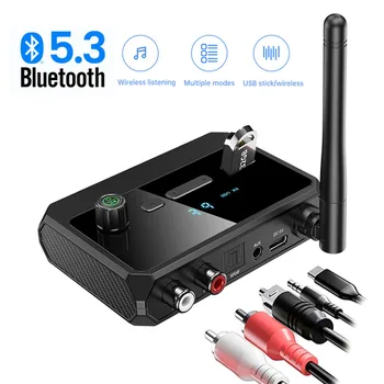  2023 Bluetooth 5.3 Аудиоресивер Беспроводная поддержка U-дисковый аудиоадаптер с оптическим разъемом AUX 3,5 мм RCA для автомобильного телевизора ПК динамики