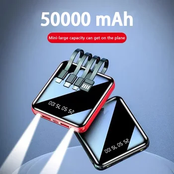  50000 мАч Power Bank Зеркало Цифровой дисплей Экран Встроенный шнур Мобильный источник питания Компактные портативные аксессуары для мобильных телефонов