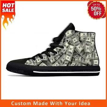  Готический доллар Деньги Шаблон Забавная Мода Популярная Повседневная Ткань Обувь Высокий Верх Удобный Дышащий 3D Печатный Мужской Женский Кроссовки