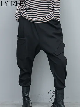  LYUZHE Модные черные плюшевые утолщенные шаровары с высокой талией и висячие шаровары для промежности Женские 2023 осень-зима свободные брюки Pencel ZXF1121A