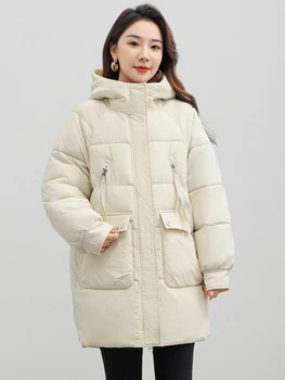 2023 Осенне-зимнее пальто Пуховая хлопковая короткая куртка для женщин Ветрозащитная парка с капюшоном Толстая теплая хлопковая куртка Карманная верхняя одежда