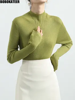  BOBOKATEER Свитера для женщин Одежда Зеленые пуловеры Трикотажные топы Белый свитер с длинным рукавом Джемпер Черный трикотаж Осень 2023