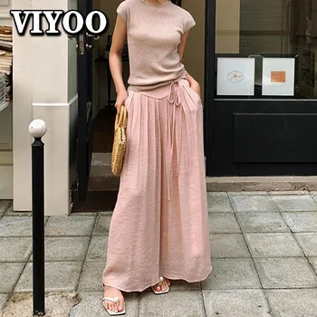  Женская одежда Y2K Винтажная летняя розовая юбка с высокой талией и широкими штанинами Брюки Мешковатые повседневные брюки Женская одежда в корейском стиле 2023