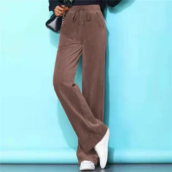  Корейская мода Женщины с высокой талией плюс бархат на шнурке мешковатые брюки осень зима повседневные широкие брюки толстые теплые брюки