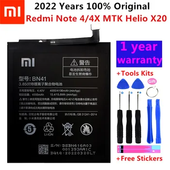  2022 Новый 100% оригинальный настоящий аккумулятор BN41 емкостью 4100 мАч для Xiaomi Redmi Note 4 MTK Helio X20 / Note 4X Pro MTK Helio X20 + Бесплатные инструменты