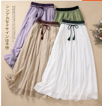  2023 Новый летний ретро сплошной цвет эластичная талия свободная повседневная юбка для женщин