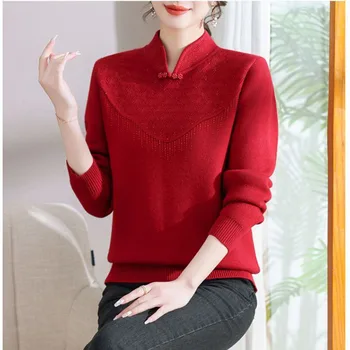  2024 Новый нижний пуловер Полуводолазка Женщины среднего и пожилого возраста Удобный универсальный теплый топ с бархатом
