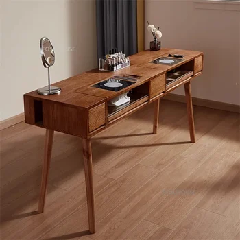  скандинавский стол для ногтей из массива дерева в стиле ретро Маникюрный стол с несколькими ящиками и пылесосом Одинарный и двойной маникюрный стол и стул