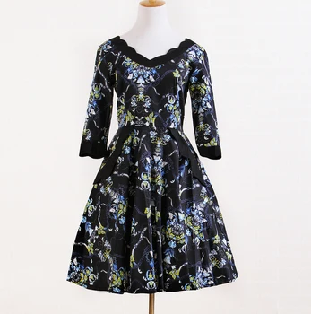  свадебные гостевые платья с рукавами круг онлайн черный цветочный британский дизайнер ретро одежда хлопок готика бохо хиппи