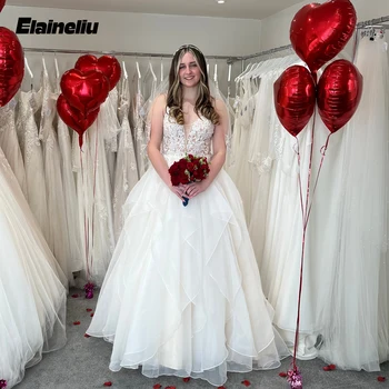  ELAINELIU Princess Многоуровневое Бальное Свадебное Платье Для Женщин Вырез Аппликации На Заказ Формальное Свадебное Платье Плюс Размер