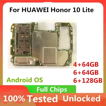  Оригинал Разблокирован для HuaWei Honor 10 Lite Материнская плата Основная логическая плата Полные чипы Android 64 ГБ 4 ГБ 6 ГБ ОЗУ 128 ГБ ПЗУ