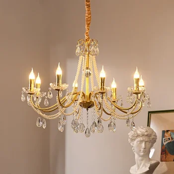   Полностью медная французская хрустальная люстра Роскошная атмосферная лампа в гостиной Ретро спальня столовая Лампа для ногтей для домашних