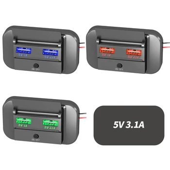  Быстрая зарядка PD Type C Двойные USB-порты Автомобильное зарядное устройство Адаптер розетки 12 В / 24 В USB Панель питания с Swith для морских мотоциклов