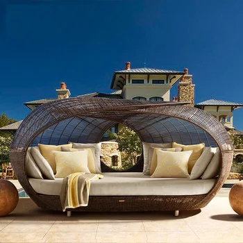  Уличный диван из ротанга для отдыха на открытом воздухе птичье гнездо Диван в европейском стиле терраса большая кровать с откидной спинкой круглая кровать имитация ротанга recli